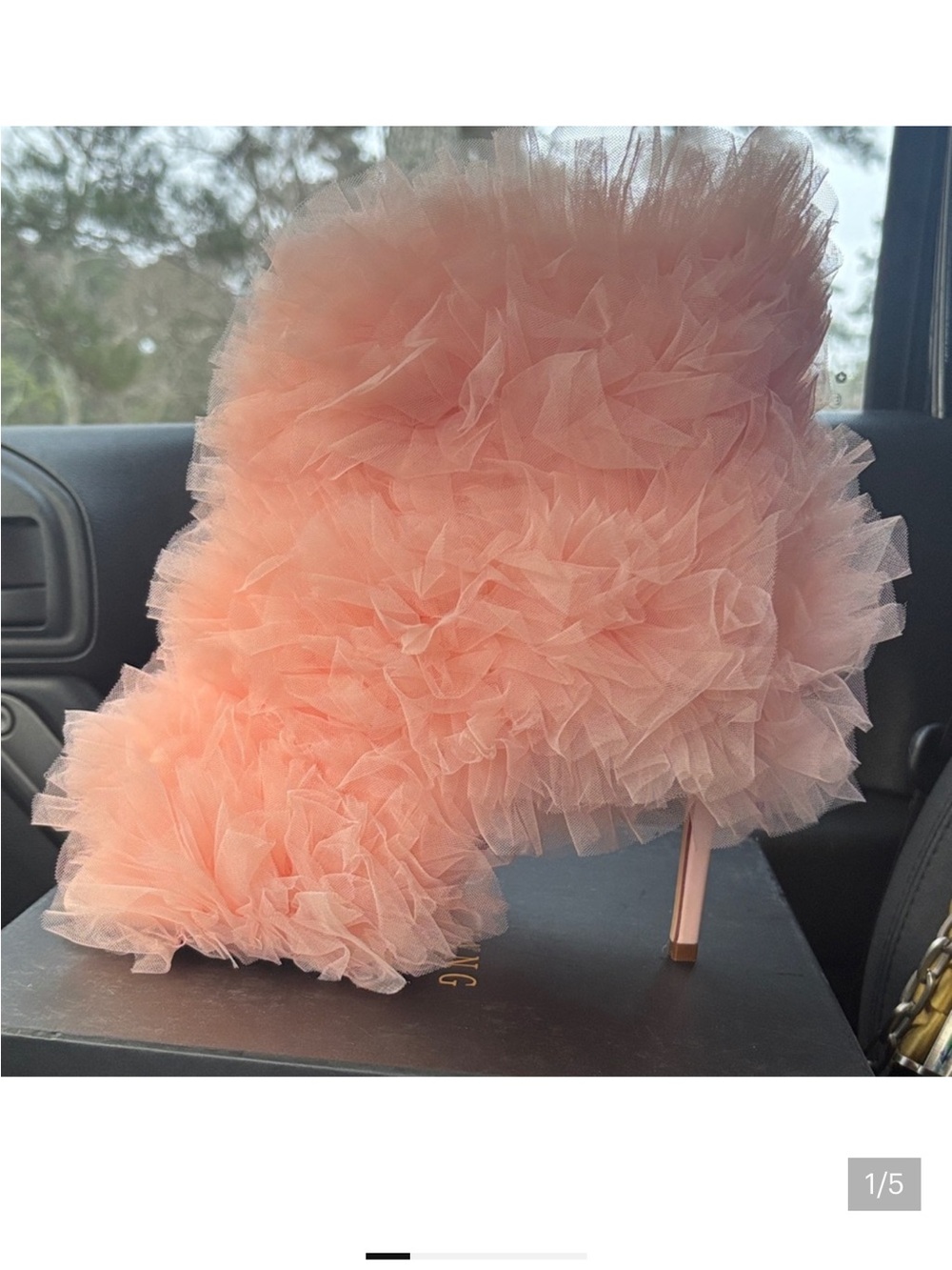 Peach Ruffle Tulle Ankle Bootie - Statement Women's Bootie